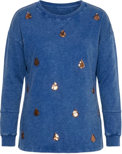 Angel of Style - Dames - Sweatshirt Loose Fit jeanslook koperkleurige pailletten - Blauw denim - Maat 42