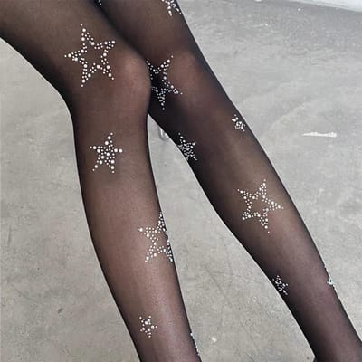 Bas Étoile Diamant Y2K Strass Bling Collants Sexy pour Femmes Hauts sur Cuisse Bas Collants Jk Lolita Cosplay Sous-vêtements Collants One Size gray