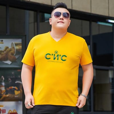 Dikke Mannen Plus Size Plus Size Losse Half Mouw T-shirt Dikke Man Oversized Los Extra Grote T-shirt Top 5XL geel