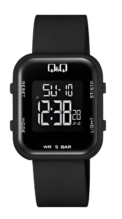 Q&Q M207J002Y - Horloge - Digitaal -Plastic band - Vierkant - Kunststof - Datumaanduiding - Alarm - Backlight - Zwart - Waterdicht 5 ATM