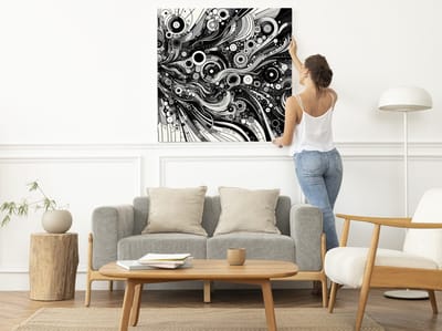 Acryl zwart wit schilderij | Monochroom Meesterwerk: Abstracte Expressie van Contrast in Acrylverf | Kunst - 60x60 centimeter op Dibond | Foto op Dibond