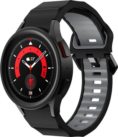 Siliconen bandje - geschikt voor Samsung Galaxy Watch 7 / Watch FE / Watch 6 / Watch 6 Classic / Watch 5 / Watch 5 Pro / Watch 4 / Watch 4 Classic - zwart-grijs