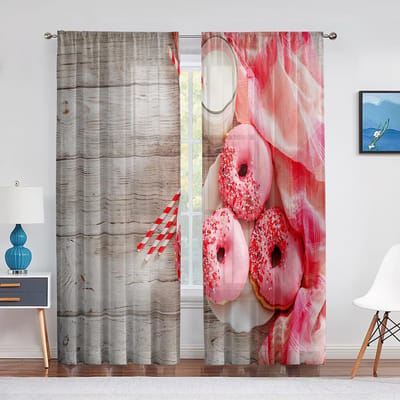 Crêpes aux Fruits et Baies Nourriture Savoureuse Rideau Transparent pour Salon Chambre Maison Cuisine Rideaux en Mousseline et Tulle Décoration de Fenêtre 1 PCS W100XH250cm&Grommet Top