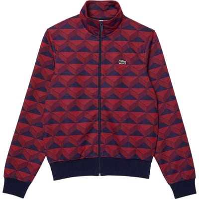 Lacoste Heren Robert George Sweatshirt met Motief Jacquard en volledige rits (Rood/Zwarte opdruk)