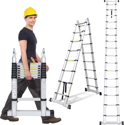 Multifunctionele Telescoopladder 5m - Opvouwbare Aluminium Ladder - Antislip - Voor Binnen en Buiten