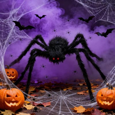 Spinnenweb Decoratie - Griezelige Spinnen - Halloween Versiering - Enorme Realistische Spin - 200 cm Spin - Zwart