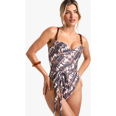 boohoo Dames Tie Dye Print Kettingband Tie Front Onderbeugelde Badpak | Maat: 8
