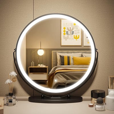 Make-upspiegel LED - Kaptafel spiegel - Professionele make-up - 360° draaibaar - 34x30 cm - Zwart