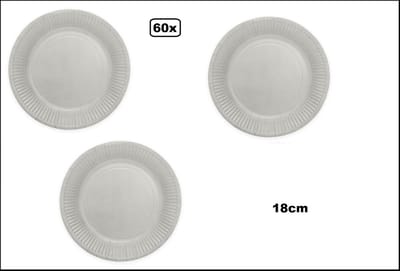60x Bord 18cm zilver karton - Feest festival black and gold party verjaardag