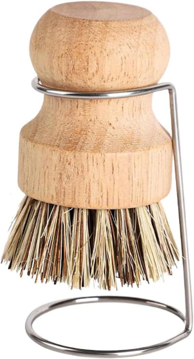 Keuken Schrobborstel - Gootsteenborstel Reiniger - Afwassen en Schoonmaken - Houten Handvat Afvoerrek - 10x8x8 cm - Natuurlijk