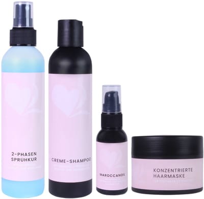 hair2heart verzorgingsset voor echte haarextensions - 2-fasen spraykuur, crèmeshampoo, haarolie en haarmasker voor stralend, gezond haar
