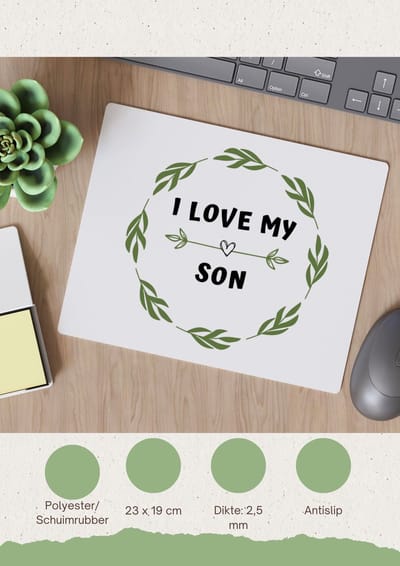 Akyol - i love my son Muismat - Zoon - liefste zoon - verjaardag - cadeautje voor zoon - zoon artikelen - kado - geschenk - 23 bij 19 cm