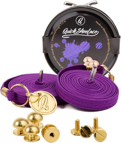 Quick shoelaces - Met één hand veters strikken - Prestige - Gecoat met een laagje 24k goud - Purple Rose - Schoenveter met fixatie rond - Paars