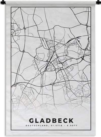 Wandkleed - Wanddoek - Plattegrond - Stadskaart - Gladbeck - Kaart - 120x180 cm - Wandtapijt