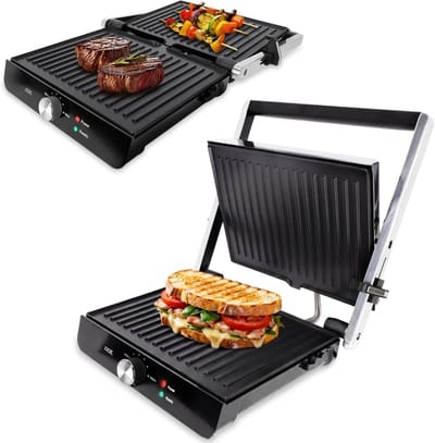 Contactgrill - Sandwichmaker Tafelgrill - Gezellig Grillen - Automatische Hoogteaanpassing - 2000 Watt - Zilver