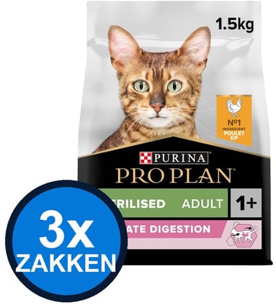 3x Pro Plan - Adult Sterilised Delicate Digestion Kip - Kattenvoer Droogvoer - 1.5 kg