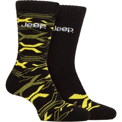 Heren Bamboe Werk Bood Socks | Jeep | Zachte en Ademend Dikke Heavy Duty Gevoerde Sokken, Gebreide Geribbelde Wandelsokken - Zwart / Geel