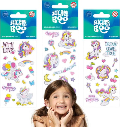 Stickerset voor meisjes, kleurrijke MOTIVATIEKE eenhoornstickers