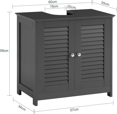 SoBuy Wastafelonderkast - Badkamermeubel met 2 Deuren en 2 Opbergplanken - Donkergrijs, 60x35x58cm, FRG237-II-DG