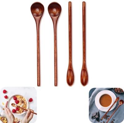 4 stuks lepels - koffielepels - theelepels - dessertlepels - roerlepels - keukengerei - geschikt voor koffie, dessert, rijstepap (bruin, verschillende maten)