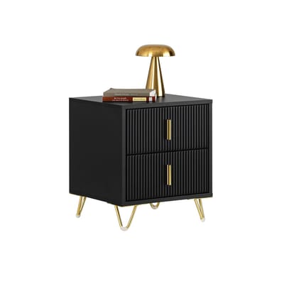SoBuy Nachtkastje Modern - Bijzettafel met 2 Laden - Compacte Salontafel voor Slaapkamer en Woonkamer - Zwart, 40 x 40 x 47 cm, FBT115-SCH