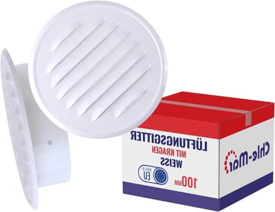 Ventilatierooster Metaal - Afvoerrooster Luchtrooster - Hygiënische Ventilatie - Met Insectengaas - Ø 100 mm - Wit