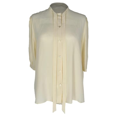 Celine Vintage Blouse met ingebouwde strik in pastelgeel acetaat