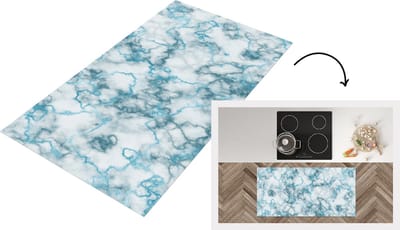 Keukenloper - Loper keuken - Marmer - Blauw - Turquoise - 120x60 cm - Keukenloper vinyl