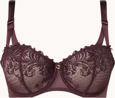 Aubade Femme Passion beugel bh van mesh met borduring - Aubergine - Maat 70B