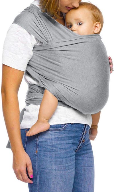 Ergonomische Rekbare Baby Draagdoek Van Katoen Om Te Knopen - Lichtgrijs - Babywrap - Draagdoeken - Babydrager - Buikdrager – Rugdrager – Heupdrager - Baby sling – Baby Carrier – Draagzak - Draagdoek – Incl Handleiding - Gratis slabbetje