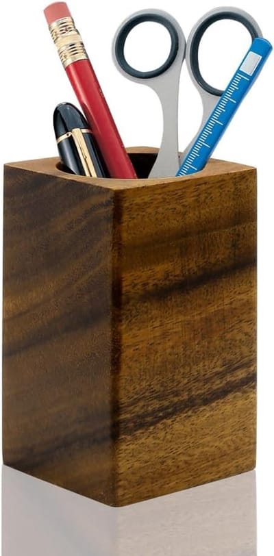 Houten Pennenhouder in Eenvoudig Polygonen Design, Organizer voor Potloden en Make-upkwasten voor Thuis, Kantoor en Schoolgebruik