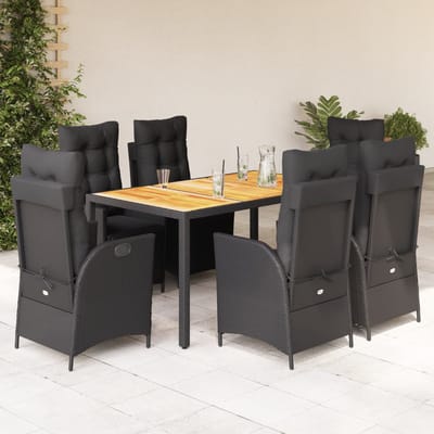 vidaXL - 7-delige - Tuinset - met - kussens - poly - rattan - zwart