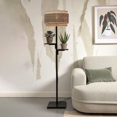 GOOD&MOJO Vloerlamp Bhutan - Zwart/Bamboe - Ø40x160cm - Bohemian - Staande lampen voor Woonkamer - Slaapkamer