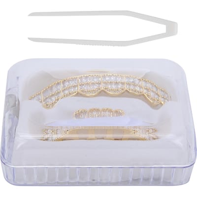 Verguld Messing Hip Hop Valse Tanden Set Halloween Festival Tanden Decoratie Beugel(Zilver ) Gold white