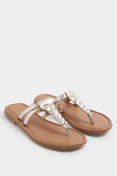 Yours Goudkleurige Sandalen Van Imitatieleer Met Gevlochten Detail In Brede Epasvormsize 37EEE