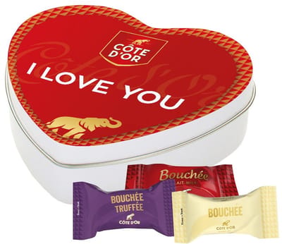 Côte d'Or Bouchée Mix - Melk, witte en pure chocolade - geschenkdoos hartje "I love you" - chocolade cadeau - valentijncadeau - 91g