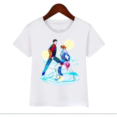 Zomer Aquarel Kunstschaatsen Kunst Print Cutetshirt Jongens Meisjes Klas Kleding Wit T-shirt Tops 3T white