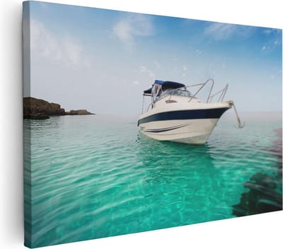 Artaza Canvas Schilderij Zeezicht - 30x20 cm - Klein - Wanddecoratie Boot - Muurdecoratie Strand - Kamer Accessoires