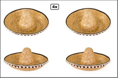 4x Luxe Sombrero Mexicaan met balletjes - Festival Mexico thema feest verjaardag Carnaval party