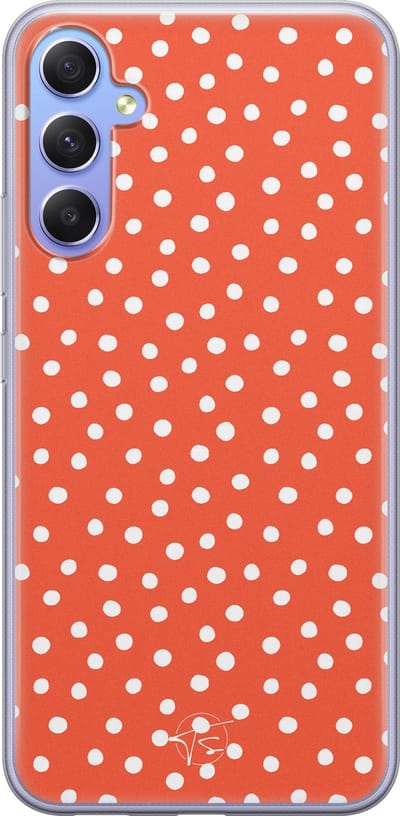 Hoesje geschikt voor Samsung Galaxy A34 - Oranje stippen - Soft Case - TPU - Gestipt - Oranje - Mooie Telefoonhoesjes
