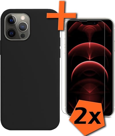 Hoes - Met 2x Screenprotector - Geschikt voor Apple iPhone 13 Pro - Sterk & Shockproof - Back Cover - Siliconen Case - Telefoon Hoes - Zwart