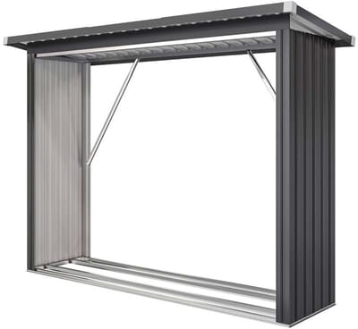 Buiten beschermingsschuur Multifunctionele opslag Schuin gegolfd metalen dak Stevige duurzame stalen constructie Verhoogde bodem voor luchtcirculatie Water- en vochtafstotend Geschikt voor tuin en terras 213x66,5x150cm Donkergrijs