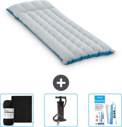 Intex Campingmat - 1-Persoons - 67 x 184 x 17 cm - Blauw - Inclusief Hoeslaken - Pomp en Reparatieset