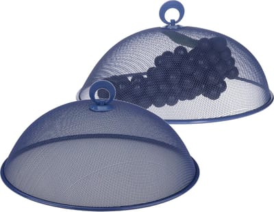 Alpina Vliegenkap/voedselkap - 2x - rond - blauw - D30 x H15 cm - buiten eten - anti insecten - metaal