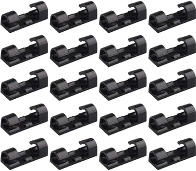 Dailygoods- Kabelclips 20 Stuks - Sterke Zelfklevende Klemmen - Duurzaam Kunststof - Kabelbeheer - Ruimtebesparend - Voor Draden tot 7mm - Kabelhouder