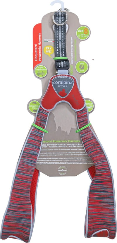 Coralpina - Honden Harnas - Powermix Rood - Maat 8: 60-70 cm - 18-25 kg