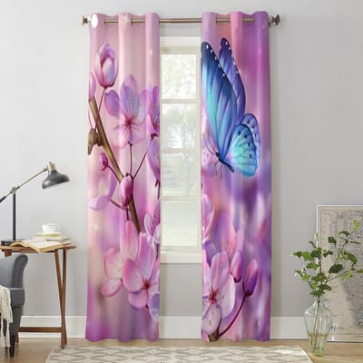 Vlinder En Roze Kersenbloesem Raamgordijnen Voor Woonkamer Luxe Slaapkamer Decoratie Gordijnen Keuken Raambekleding Gordijnen 135W x 60H(cm) x1 gray