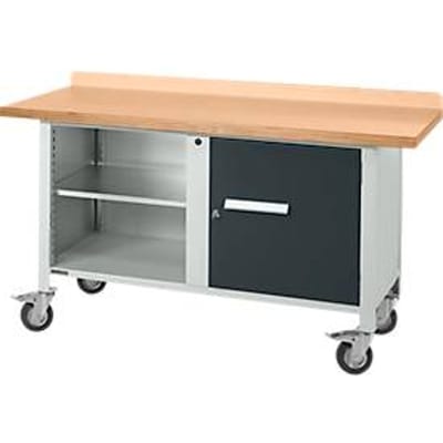 Mobiele werkbank Schäfer Shop Select PWi 150-1, beuken multiplex blad, tot 400 kg, B 1500 x D 700 x H 840 mm
