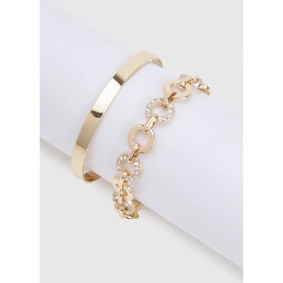 boohoo Dames Versierde schakel bangle & armband | Goud