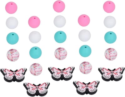 Ronde en Vlindervormige Siliconen Kralen Set voor Sleutelhanger, Ketting en Armband Creaties - 20 Stuks Kralen voor Sieraden Maken